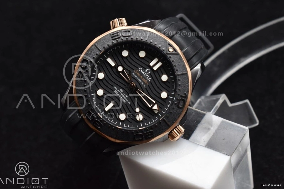 300m Bezel Black 43.5mm Neat Edition Ceramic 1:1 VSF Black A RG Seamaster on Dial Best Rubber Black 1070 Strap 0118